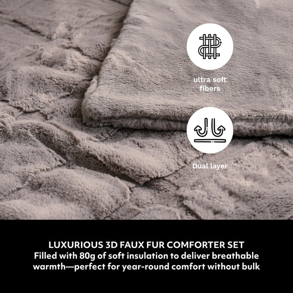 3D Faux Fur Comforter Set with Shams – Queen & King