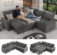L-Shaped Modular Sectional Sleeper Sofa with Pull-Out Bed