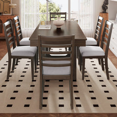 7-Piece Extendable Farmhouse Dining Table Set with 6 Upholstered Chairs
