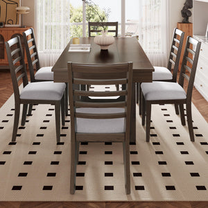 7-Piece Extendable Farmhouse Dining Table Set with 6 Upholstered Chairs