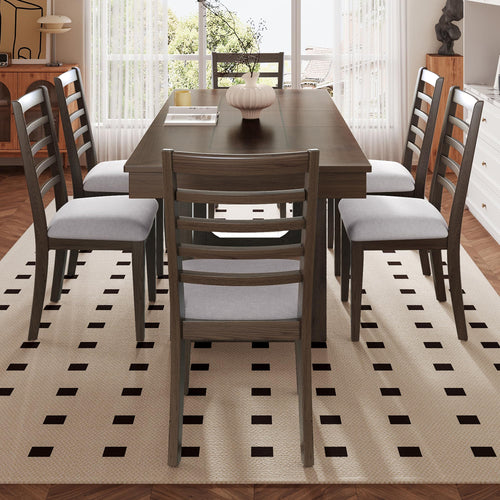 7-Piece Extendable Farmhouse Dining Table Set with 6 Upholstered Chairs