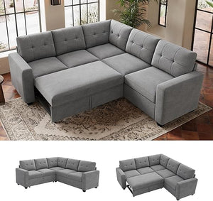 U-Shaped Sectional Sleeper Sofa with Storage Ottoman