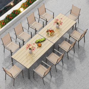 6-Person Outdoor Patio Dining Set with Umbrella Hole – Steel Table & Textilene Chairs