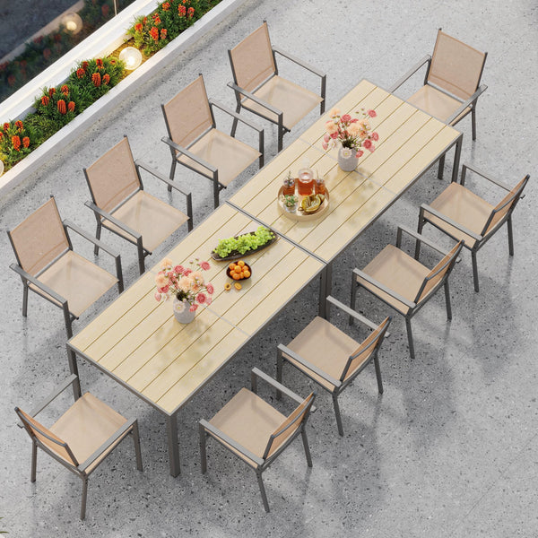 6-Person Outdoor Patio Dining Set with Umbrella Hole – Steel Table & Textilene Chairs
