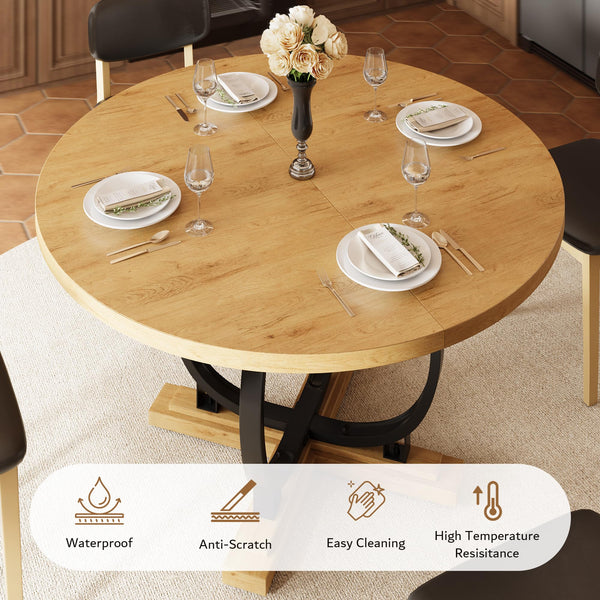Extendable Round Dining Table for 4–6 | MDF Top & Metal X-Base