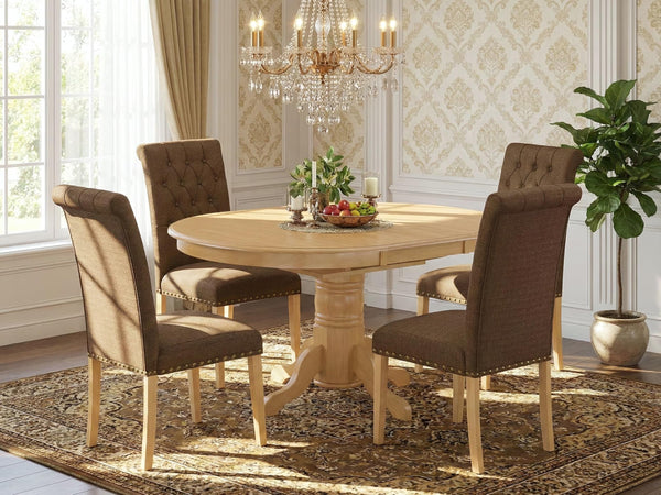 5-Piece Mid-Century Dining Set with Butterfly Leaf Table & 4 Upholstered Chairs