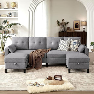 U-Shaped Sectional Sofa with Storage Ottoman