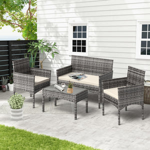 4-Piece Outdoor Wicker Patio Conversation Set with Cushions & Table
