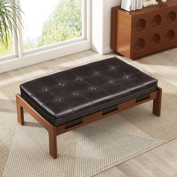 Rectangular Faux Leather Tufted Ottoman