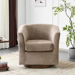 Velvet Swivel Barrel Accent Chair with Wood Frame
