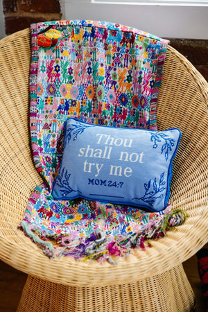Needlepoint Throw Pillow – Wool Embroidered Accent Pillow