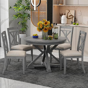 Round Extendable Dining Table Set for 4, 5-Piece