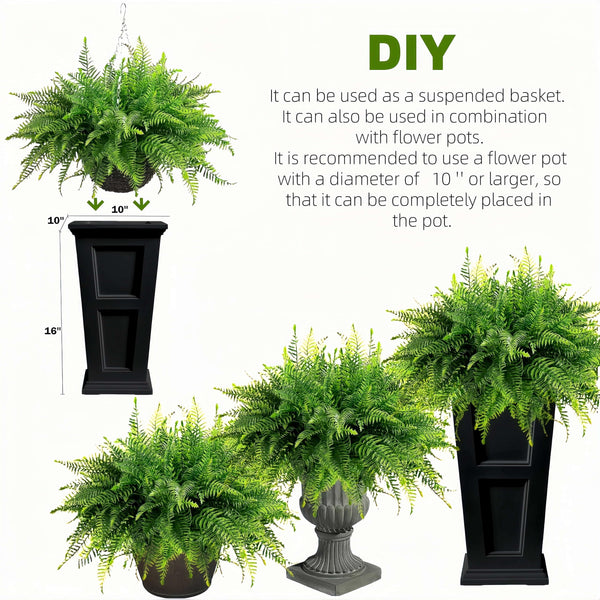 Artificial Hanging Ferns 2 Pack – Large Faux Boston Fern Bushes UV Resistant