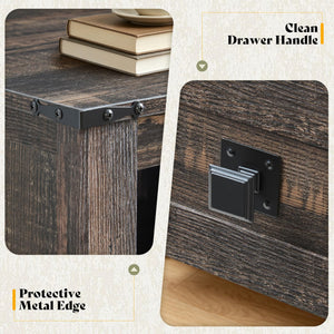 Farmhouse Nightstand Set of 2 with Drawers & Open Shelf