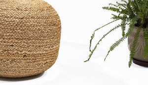 Braided Jute Ottoman Pouf – 18"x18"x14" | Golden Brown