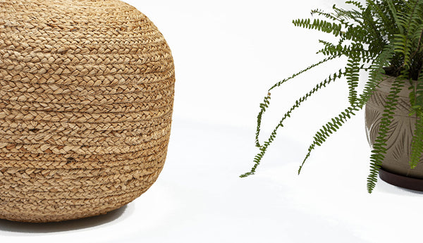 Braided Jute Ottoman Pouf – 18"x18"x14" | Golden Brown