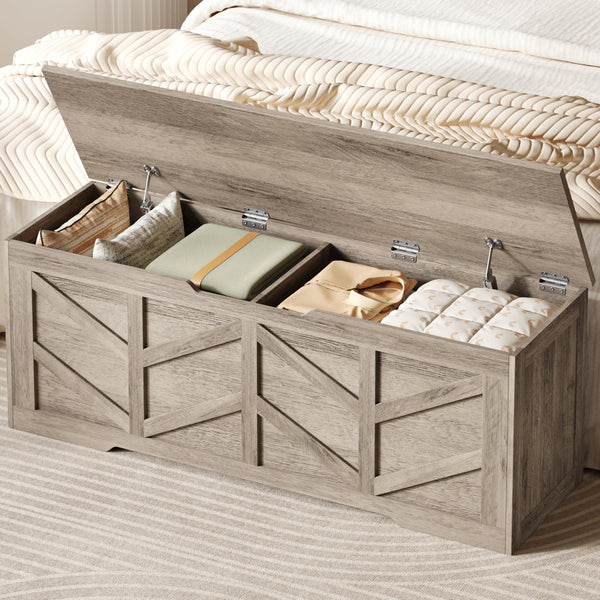 Extra Large Storage Bench with Safety Hinges – 51.2" Wooden Trunk