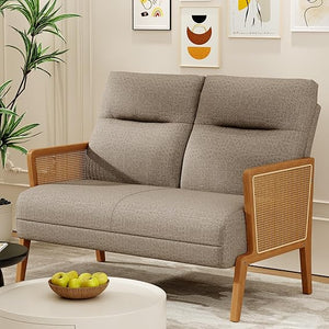 Rattan Arm Loveseat Settee – Upholstered 2-Seat Sofa