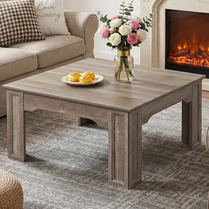 Square Farmhouse Coffee Table with Carved Legs