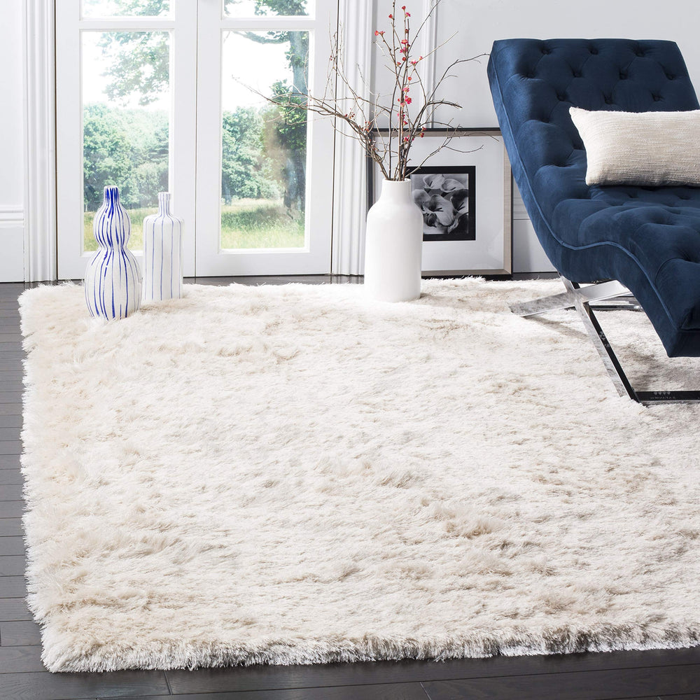 Ivory Handmade Shag Area Rug 3x5 – Soft Flowing Pile for Bedroom, Hallway & Entryway