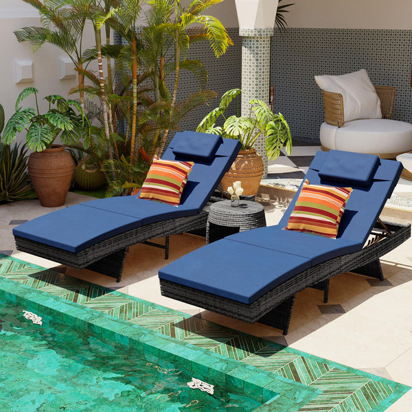Outdoor Wicker Chaise Lounge Set with Cushions & Pillows