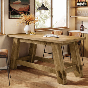 63" Counter Height Bar Table with Footrest – Rustic Brown Pub Table