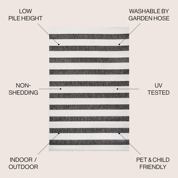 Indoor Outdoor Striped Area Rug 8x10 – Low Pile, Pet-Friendly, UV-Resistant