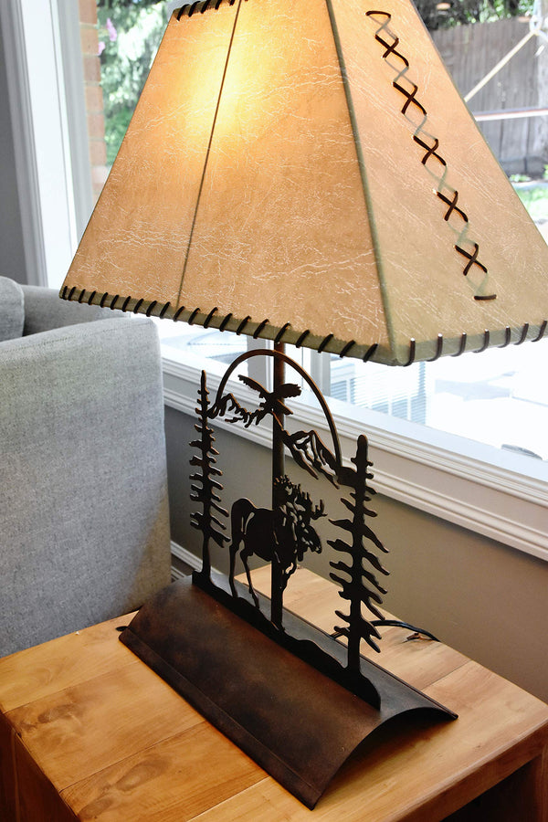 Rustic Moose Table Lamp with Inline Dimmer – Steel Patina Finish, 26"H