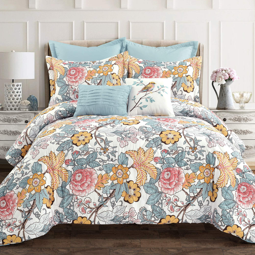 Floral Comforter Set 7-Piece – Blue & Yellow Cottage Core Bedding
