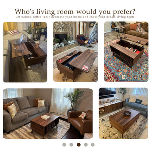 Lift Top Coffee Table with Storage & Sliding Door – Walnut Brown
