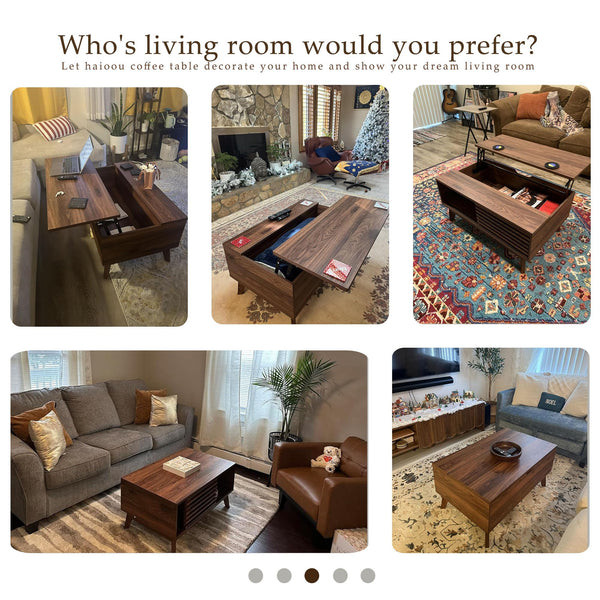 Lift Top Coffee Table with Storage & Sliding Door – Walnut Brown