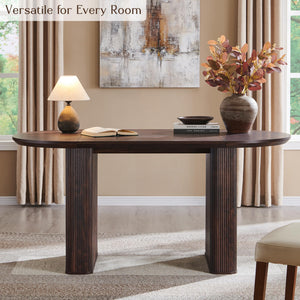 63 Inch Oval Dining Table for 4-6 | Mid-Century Modern Fluted Base Kitchen Table