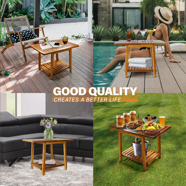 Acacia Wood 2-Tier Outdoor Side Table 24 Inch