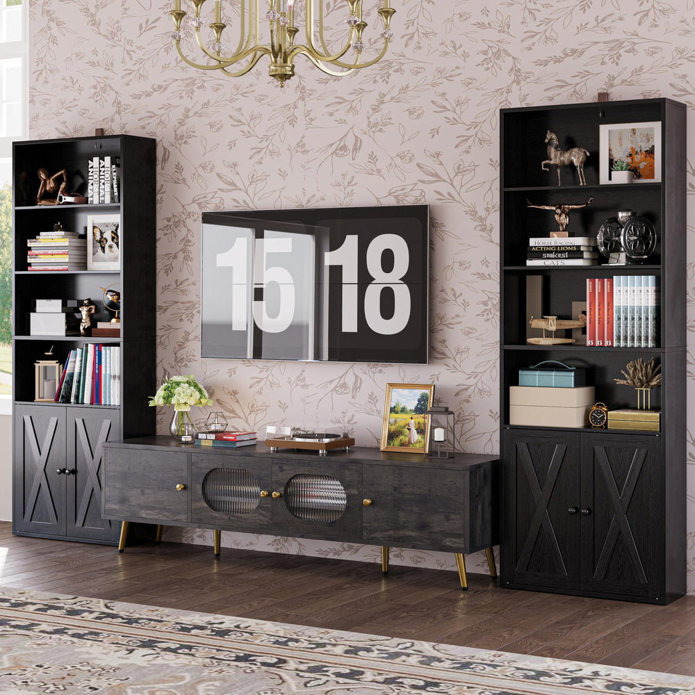 6-Tier Industrial Bookcase with Doors, Set of 2