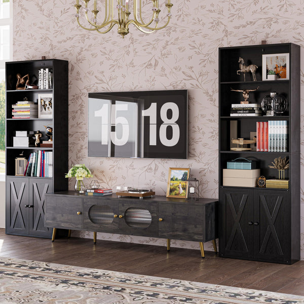 6-Tier Industrial Bookcase with Doors, Set of 2