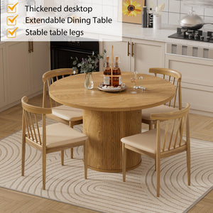 Extendable Round Dining Table 43.3"-59" with Wood Strip Base