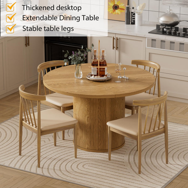 Extendable Round Dining Table 43.3"-59" with Wood Strip Base