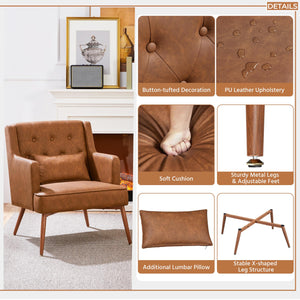 PU Leather Accent Armchair Set of 2 with Lumbar Pillow