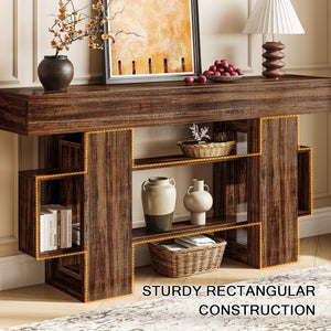 63-Inch Farmhouse Console Table with Storage