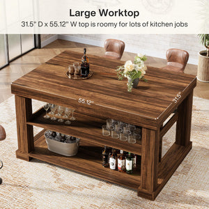 Kitchen Island with Seating and 3-Tier Storage Shelves