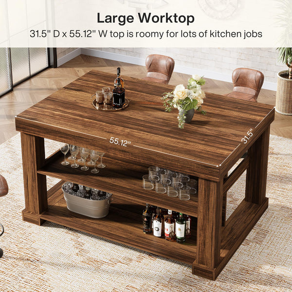 Kitchen Island with Seating and 3-Tier Storage Shelves