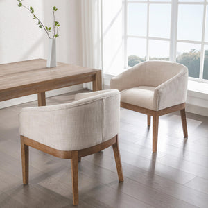 Linen Upholstered Dining Chairs with Solid Wood Legs & Curved Backrest