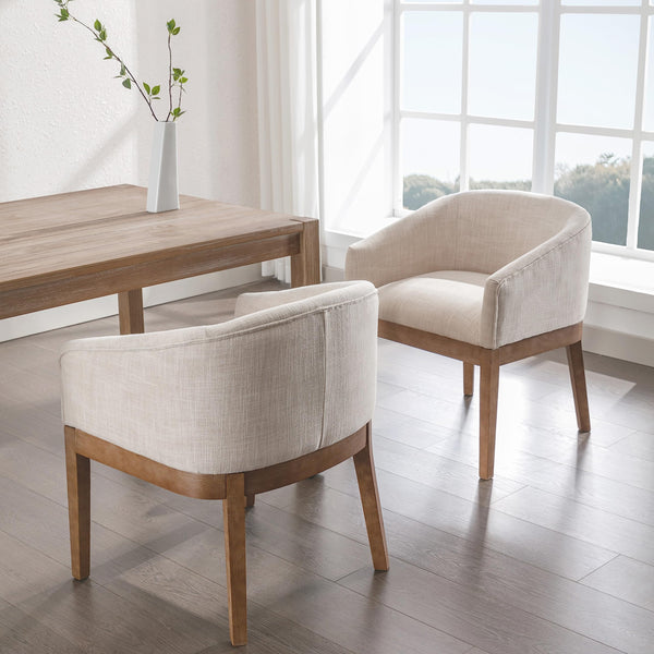 Linen Upholstered Dining Chairs with Solid Wood Legs & Curved Backrest