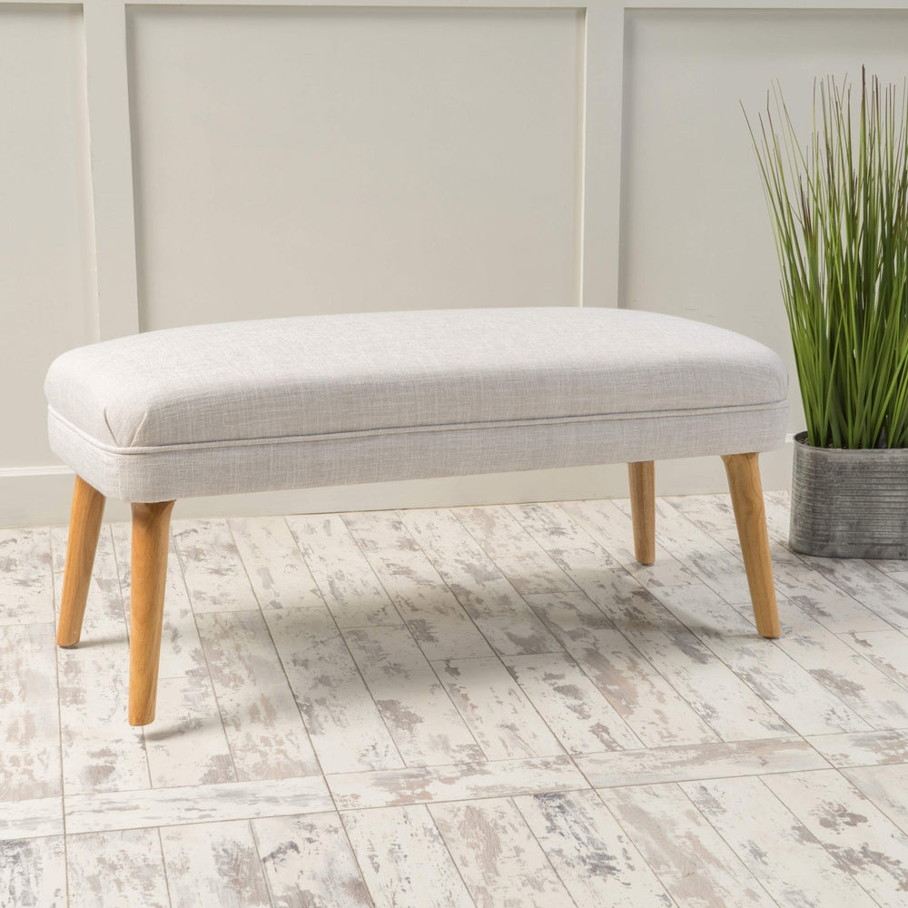 Fabric Ottoman with Wood Legs, Beige