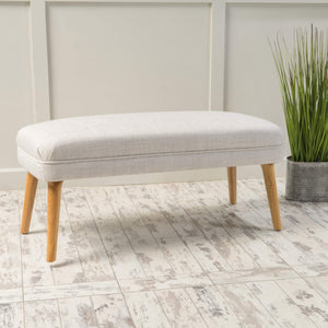 Fabric Ottoman with Wood Legs, Beige