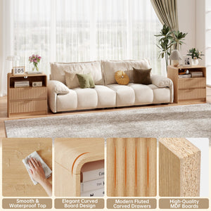 Fluted Nightstand Set of 2 with Charging Station