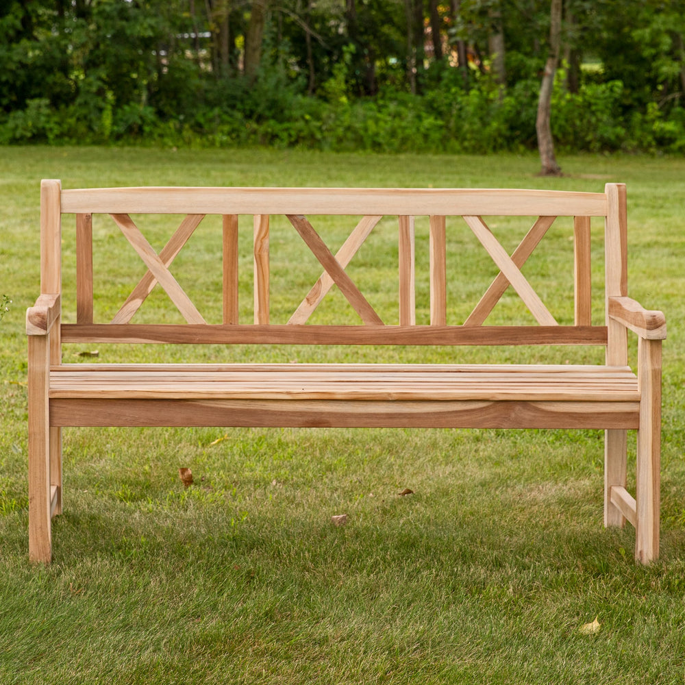 2-Person Teak Outdoor Garden Bench with Crossback