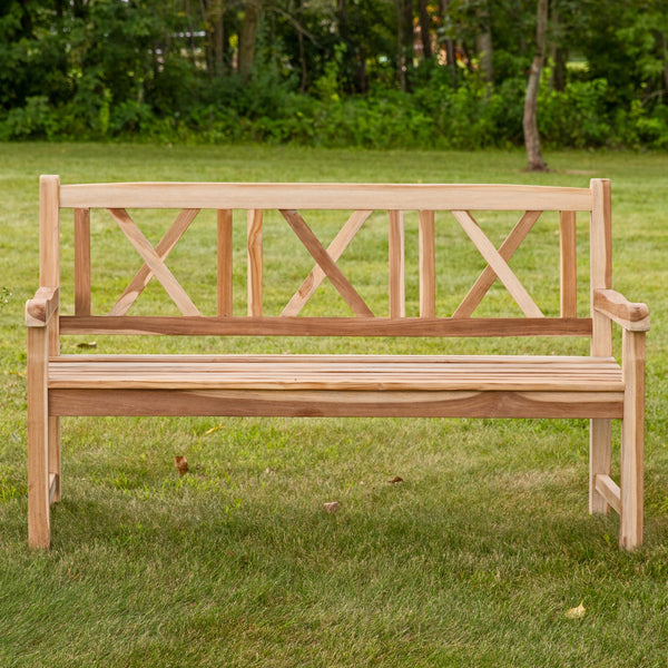 2-Person Teak Outdoor Garden Bench with Crossback