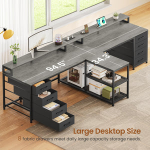94.5" 2-Person Desk with Drawers, LED Lights, Monitor Stand & Power Strip
