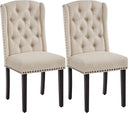 Button-Tufted Upholstered Dining Chairs with Solid Wood Legs – Beige